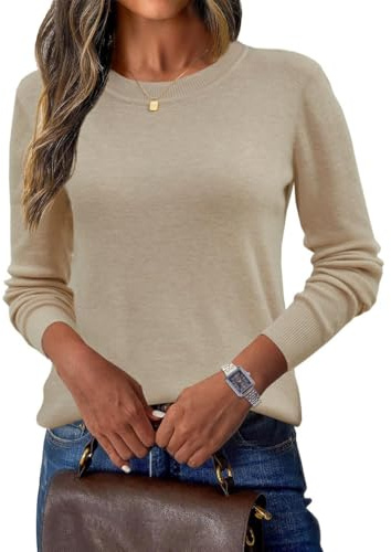 Joligiao Suéteres de Cachemira para Mujer Jersey de Cuello Redondo Casual Jersey de Manga Larga Jersey de Punto para otoño Invierno Jersey de Cachemira Mujer Suéter de Punto Casual(Albaricoque,XL)