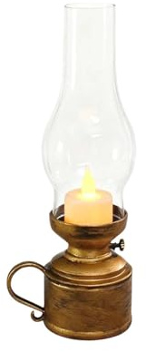 Lámpara de aceite LED vintage, luz de vela de llama parpadeante con temporizador, chimenea transparente y asa, luz nocturna que funciona con pilas para dormitorio, sala de estar y decoración de mesa