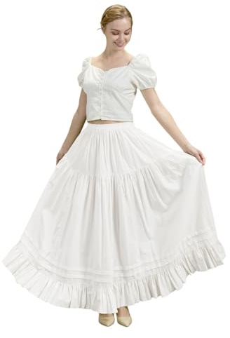 BEAUTELICATE Women's Cotton Half Slip Tiered Underskirt Full Circle Hoopless Petticoat With Ruffle Hem Long Slip Skirt For Under Dress Floor Length 100cm Ivory Cream