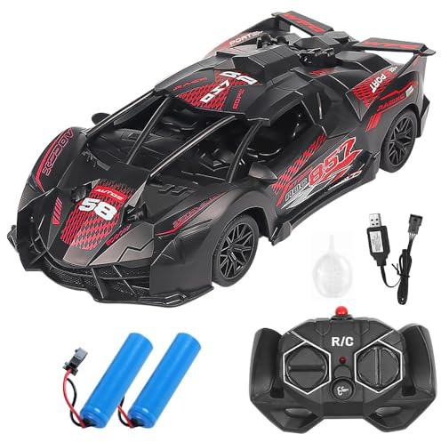 PLLYPE Fjärrstyrd racerbil, 2,4 G RC billeksak med fjärrkontroll, 1:18 Lambarchini fjärrstyrd bil med sprayfunktion och LED-lampa för 14 barn, vuxna (röd)