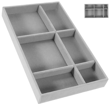 ULDIGI Vassoio Portaoggetti per Gioielli Impilabile Grigio 6 Scomparti in Velluto, Organizer per Anelli e Collane da Tavolo, Espositore per Gioielleria e Cassetti, Contenitore