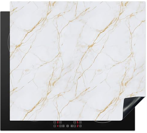 KitchenYeah© Protector Vitroceramica 59x52 cm Tapa para induccion Placa Encimera Cubre de Protectora Cocina Blanco - Mármol - Oro - Lujo