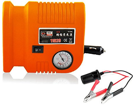 NUZAMAS Compresor de aire portátil para neumáticos, 150 PSI, 3 adaptadores, cable 2,6 m, enchufe cigarrillo 12 V CC, clips gratis