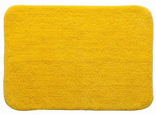 Spirella Badteppich Badematte Duschvorleger 100% Baumwolle Hochflor | flauschig | rutschhemmend | geeignet für Fußbodenheizung | 50x70 cm | Gelb