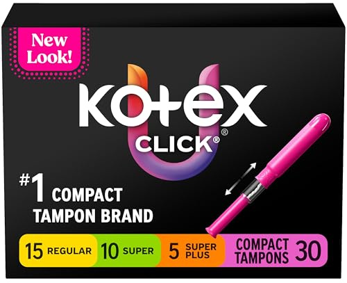 U by Kotex Click Compact Multipack Tampons, Regular/Super/Super Plus, Unscented, 30 Count