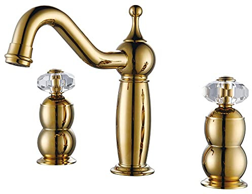 NZDY Useful，Retro Nostalgia 3 Hole Faucet Tap Washbasin Bathtub Gold Crystal