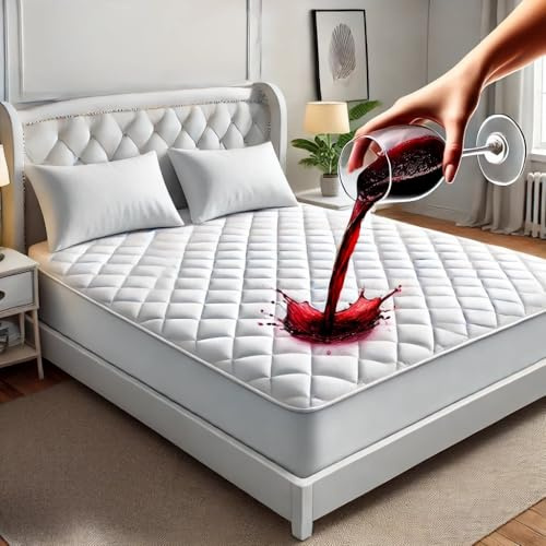 PLANETOID Quilted Waterproof Mattress Protector King Size with Extra Deep Fitted Sheet protects against Anti Allergy perfect Breathable Mattress bed Protectors & Toppers Pad Cover (152 x 200 + 40cm)