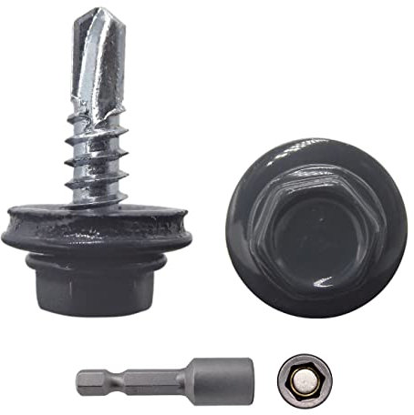 Marcopol Confezione da 300 viti per coperture in metallo, 4,8 x 19 mm, viti autoperforanti con rondelle EPDM, testa a rondella esagonale verniciata, vite in lamiera (300, RAL 7016), grigio