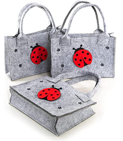 Logbuch-Verlag 3 kleine Filz Geschenktaschen Ostern Geburtstag 21 x 14 x 6 cm zum Befüllen Marienkäfer Tasche für Kinder Geburtstag