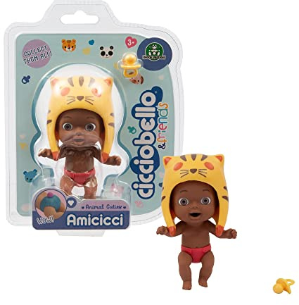 Amicicci Cicciobello CC038400 Giochi Preziosi CC038400 Cuties - Minifigura con Gorro de Animal y coleta en el pañal, para niñas a Partir de 3 años