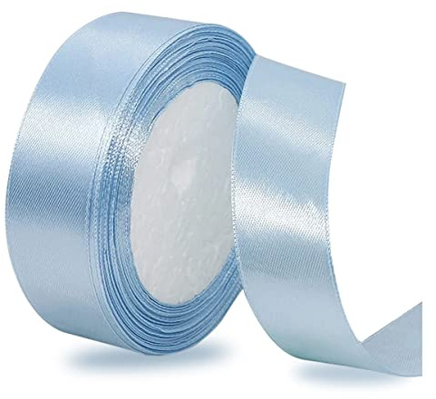 Cinta de Raso Azul Claro de 20 mm de Ancho, 23 metros Cinta de Satén Celeste para Envolver Regalos, Manualidades, Ramos, Proyectos de Dostura, Fabricación de Lazos, Decoraciones de Cumpleaños y bodas