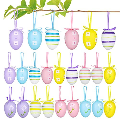 UDIKEFO Ostereier zum Aufhängen - 24 Stück Deko Ostereier Plastik - Osterdeko in tollen Farben - Größe: 6 cm…