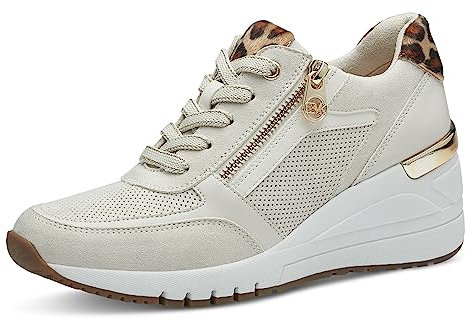 MARCO TOZZI by Guido Maria Kretschmer Damen Wedge Sneaker Keilabsatz mit Schnürsenkeln und Reißverschluss, Beige (Cream/Leo), 41