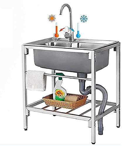 Evier simple acier inox acier Restaurant cuisine cuisine lavage station bassin main avec robinet, préparation évier services publics pour sous-sol garage café camping, extérieur intérieur ( Color : Co