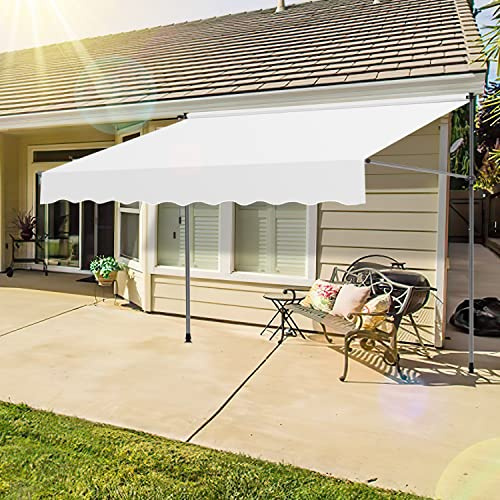 Ansobea Tenda da sole a morsetto, 400 cm, con manovella, balcone, bianco latte, senza foratura, resistente ai raggi UV, regolabile in altezza, impermeabile, per balcone, terrazza, giardino
