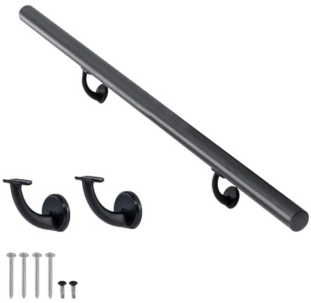 PICESA 4FT Modern Aluminum Handrail Set, handrails for Indoor Stairs,Deck,Slope, Wall Mounted Staircase handrails, Zink Alloy Brackets Included,Rust Free. (Matte Black, 4 FT)