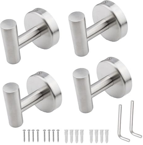 Gancio per accappatoio, in acciaio inox SUS 304, da parete, per bagno e cucina, gancio a vite in metallo, gancio da parete per asciugamani da bagno(4 scheggia)