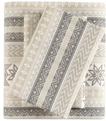 True North by Sleep Philosophy Flannel Sheets Queen Size, Cozy 100% Cotton Flannel Bed Sheets, Ultra Soft Cute Sheet Set, Elastic Pocket Fits Up to 14 Mattress, Nordic 4 Piece