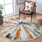 NYCCIA Moderne abstrakte runde Teppiche, waschbar, rutschfest, kleiner runder Bereich, Ø 80 cm, einfaches Streifendesign, Grau Orange, für Wohnzimmer, Schlafzimmer, Flur, Arbeitszimmer, Couchtisch,