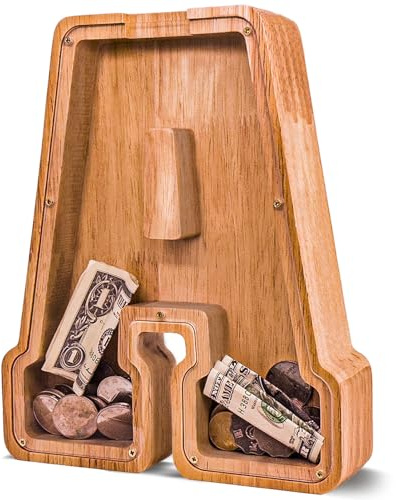JOOMLAFLY Wooden Letter Piggy Bank for Kids - Personalized Initial Coin Bank for Boys and Girls - Perfect for Birthday and Festival