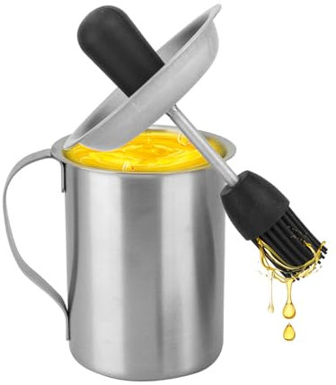 ONEVER Brosse à badigeonner et casserole à sauce en acier inoxydable 304 avec pinceau, brosse à badigeonner pour barbecue – Brosse à viande pour badigeonner, casserole à sauce barbecue, ensemble de