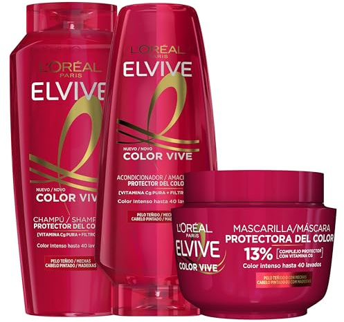 L'Oréal Paris Pack ELVIVE Color Vive Champú y Acondicionador y Mascarilla para Pelo Teñido