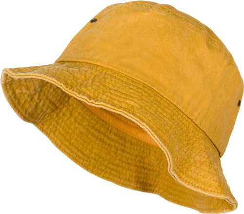 styleBREAKER Chapeau de pêcheur Unisexe uni en Aspect Vintage lavé, Chapeau Seau, Chapeau de Soleil en Tissu uni 04025045, Couleur:Moutarde