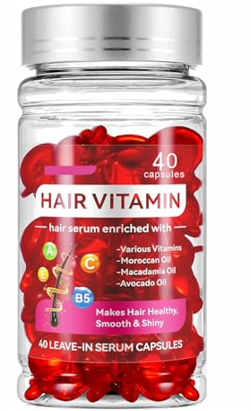 MULPG Hair Treatment Serum,Vitamins A C E Pro B5,No Rinse Essence for Frizzy and Dry Damaged Hair,with Argan Avocado & Moroccan Oil (40 Capsules)