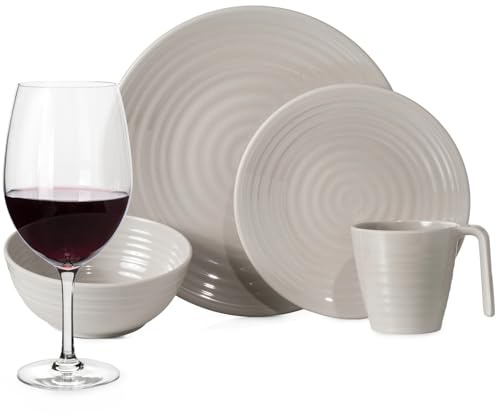 Vaisselle de camping en mélamine 16 pièces pour 4 personnes + 4 verres à vin rouges - Pour pique-nique et barbecue