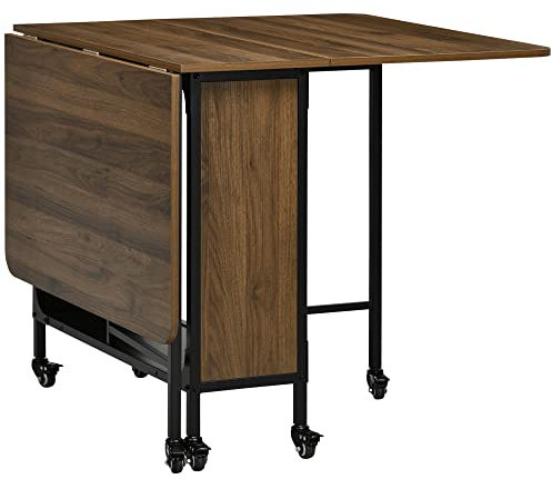 HOMCOM Mesa Plegable de Comedor con Ruedas Alas Abatibles y Estante de Almacenamiento Mesa de Cocina Plegable para Salón 130x80x74 cm Madera Marrón