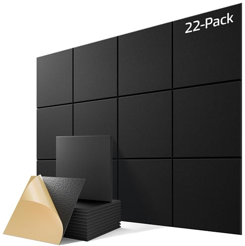 22 Pack Self-Adhesive Acoustic Panels, 12 X 12 X 0.4 High-Density Sound Proof Foam Panels for Walls, Soundproof Wall Panels for Home & Office (Black)