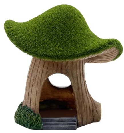 Maison à poissons pour aquarium - Grotte champignon en mousse verte - Ornement artificiel pour tortues, reptiles, crevettes, poissons-chats