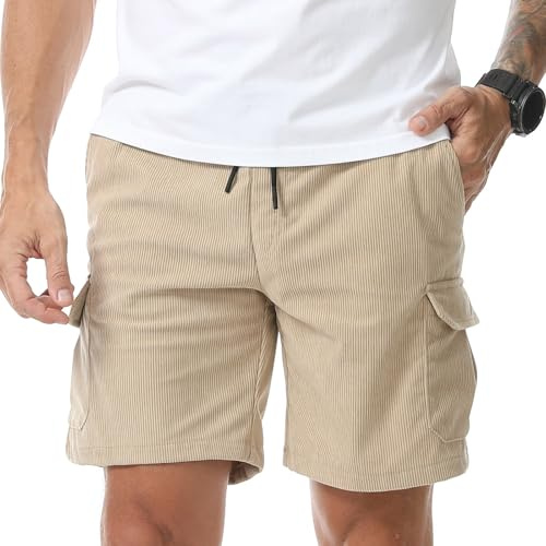 Suwangi Pantalones Cortos Hombre de Pana Cargo Casual Verano Bermudas Shorts con Múltiples Bolsillos