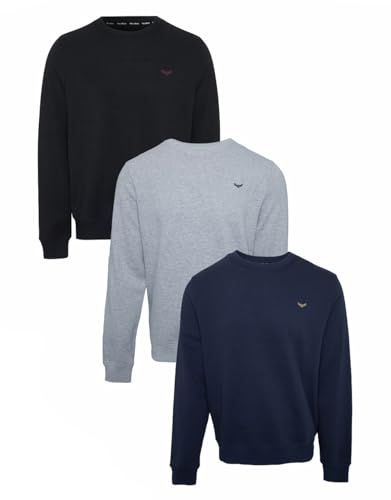 Threadbare 'Citrus' Men's Sweater Crew Neck Fleece Sweatshirt Jumper Top (Pack of 3) Black, Grey Marl, Navy, L