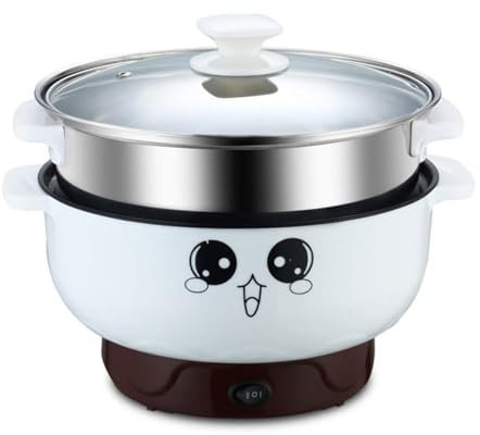 KhUkhu Poêle Électrique Multifonction 4 en 1 Antiadhésive en Acier Inoxydable pour Nouilles, Cuiseur À Riz, Œufs Cuits À La Vapeur, Marmite À Soupe,with Steamer,3.2L 24CM