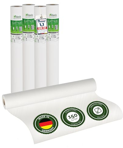 Veluxis Glattvlies Vliestapete weiß – Renoviervlies Untertapete 4er Set, 4 x 25,00 m x 0,75 m, 150g/m², überstreichbar, rissüberbrückend, formstabil