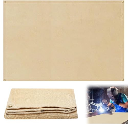 Base ignífuga, manta para el sudor, 120 x 180 cm, estera ignífuga dorada con ojales, manta aislante ignífuga multiusos para industria, camping, barbacoa, soldadura, brasero, chimenea