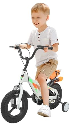 GIDRLL Barncykel, 12 tum, cykel för barn från 2 - 3 år, pojkar och flickor, barncykel, höjdjusterbar, med avtagbara stödhjul, flaskhållare, återdragningsbroms och kedjeskydd