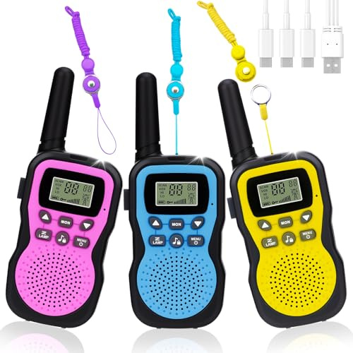 JOTOL Walkie Talkie Bambini 3 Pezzi,Walkie-Talkie Bambini Ricaricabili,Walkie Talkie Ricaricabile con Batteria,Walkie Talkie Ricaricabile a Lungo per 3-12 Anni Ragazzi e Ragazze,Campeggio