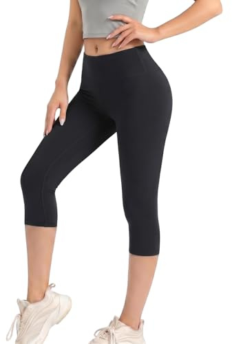 HYCOPROT Creamlush 3/4 Leggings for Women High Waisted Capri Yoga Pants Buttery Soft Elastic Opaque Tummy Control Stretchy Cropped Workout Tights Sports Trousers for Running Fitness Gym Casual Workout