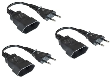 DINIC Netzkabel 3X Euro-8 Verlängerung, Eurostecker auf Eurobuchse (0,20m 3 Stück, schwarz)