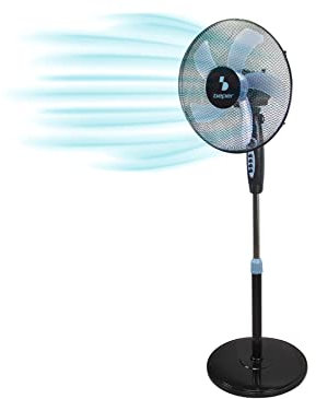 Beper P206VEN130 Ventilatore a Piantana con Timer, 5 Pale, Funzione Oscillante, 3 Velocità, Nero/Turchese, Altezza regolabile fino a 130 cm, Diametro 40 cm
