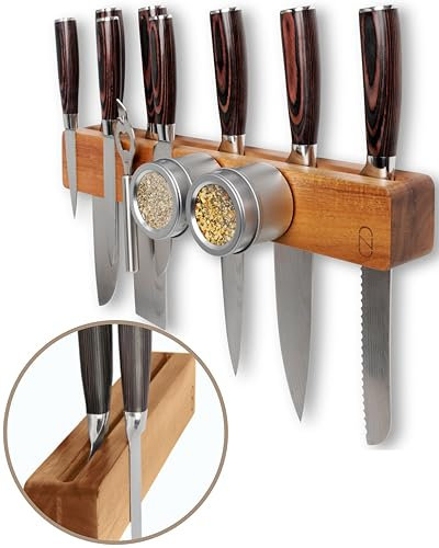 Prämie 41 cm Magnetleiste für Messer, Wand Messerhalter Magnetisch mit Doppelhalterung aus Edlem Holz - Messer Magnetleiste, Magnet Messerhalter, Messerleiste Magnetisch Holz, Messermagnet
