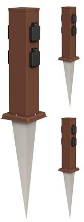 ledscom.de 3 pièces Colonne de Prises de Jardin Polly avec Pique pour l'extérieur, IP44, 4-Fois, Acier Inoxydable, carré, Brun, 40cm