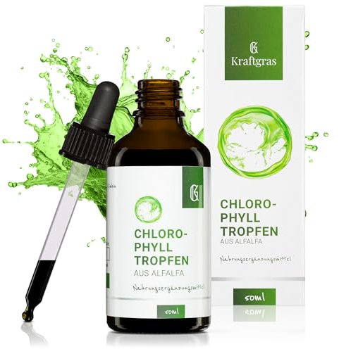 KRAFTGRAS Chlorophyll-Tropfen aus Alfalfa [50 ml] - flüssiges Chlorophyll aus der Alfalfa-Pflanze mit Wasser [vegan & naturrein] - pflanzliches Nahrungsergänzungsmittel ohne Zusätze