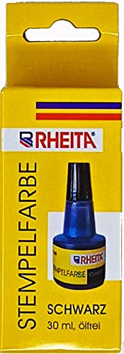 Rheita Stempelfarbe ohne Öl, 30ml, schwarz in Kartonschachtel mit Aufhänger
