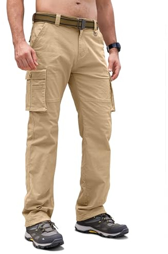 Cindeyar Cargohose Herren Relaxed Fit Baumwolle Wanderhose Herren Casual Arbeitshosen Männer Outdoor Militär Taktische Hosen mit Multi Taschen(Khaki,XL)