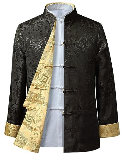 GVILTY Bordado Kung Fu Chaqueta Ambos lados Wear Tops Hombres Artes Marciales Ropa de Manga Larga Jersey,Tang Traje Abrigo Ropa tradicional China Algodón Lino Tai Chi Ropa verde-L