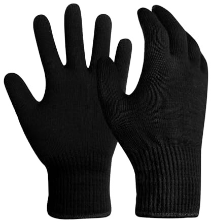 Evridwear Unisex Men Women Merino Wool String Knit Liner Gloves Provide Warmth Cool and Cold Seasons Skiing, Snowboarding, Cycling, Running, Climbing (Black S)