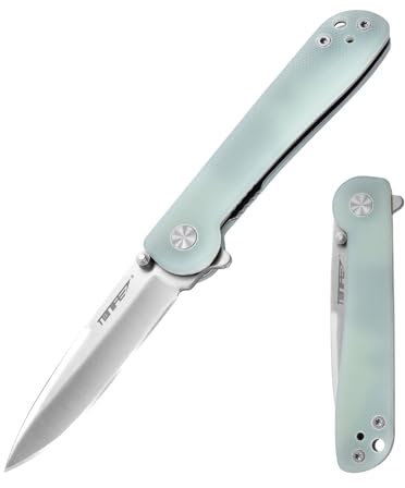 TONIFE Rising Star Klappmesser Outdoor Messer mit Taschenclip, 8Cr14MoV Klinge und G10 Griff für Kleine Messer Camping Messer (Transparent Cyan + Satin)